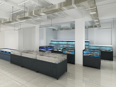3d现代超市水池水产区鱼缸区模型