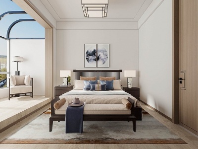 新中式别墅卧室3d模型