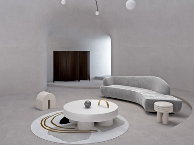 现代弧形异形沙发茶几组合模型3d模型