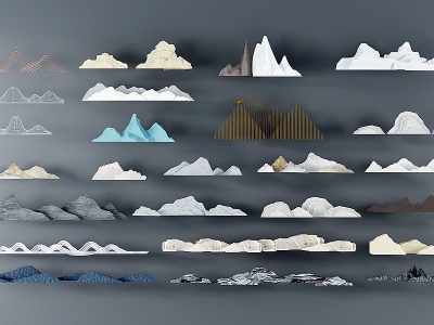 3d新中式假山山脉模型