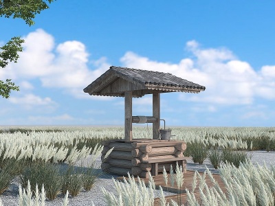 3d园林景观小品井亭模型