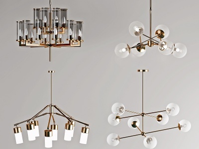 3d现代金属玻璃吊灯模型