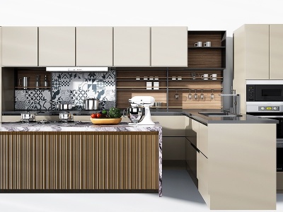 3d现代厨房厨柜吧台模型