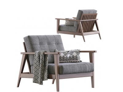 3d北欧现代实木布艺休闲椅模型