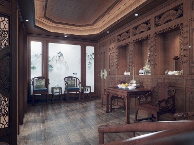 3d中式古典家具祠堂模型