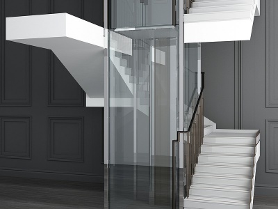 3d现代楼梯观光电梯模型