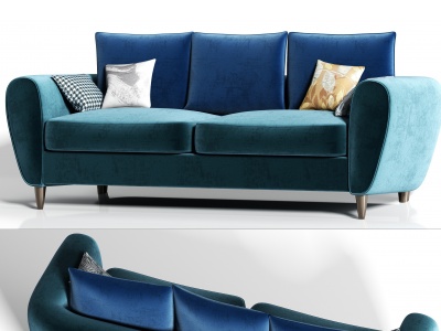 3d现代绒布多人沙发枕头组合模型