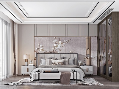 新中式轻奢卧室模型3d模型