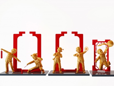 3d新中式欢度春节儿童雕塑模型