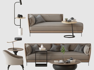 3d北欧现代沙发躺椅单椅组合模型