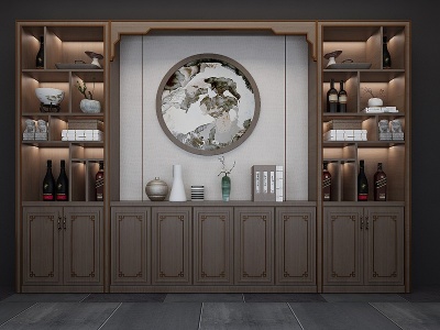 中式新中式实木酒柜模型3d模型