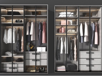 3d现代玻璃衣柜模型