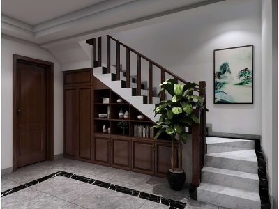3d新中式家装别墅楼梯柜模型