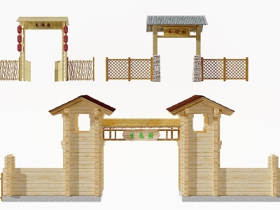 3d新中式山庄度假村大门模型