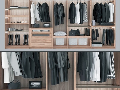 3d现代木质衣柜模型