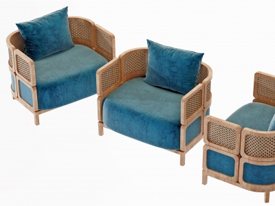 3d新中式藤编单人沙发模型