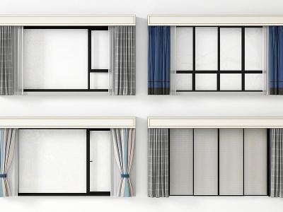现代窗门窗帘组合模型3d模型