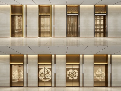 3d现代金属花纹电梯门模型