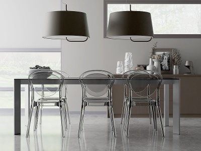 3d现代餐桌椅组合吊灯模型