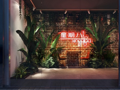 3d工业风酒吧橱窗植物模型