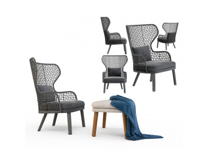 现代户外编织休闲椅模型3d模型