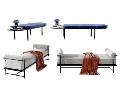 3d现代布艺床尾凳模型
