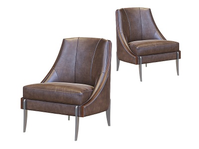 棕皮革单椅休闲单人沙发模型3d模型