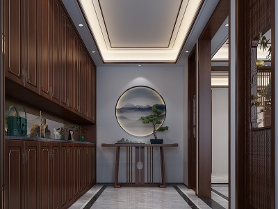 3d新中式禅意门厅模型