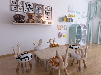 3d北欧儿童玩具房桌椅模型