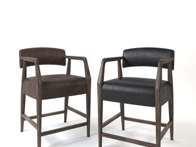 3d中式实木皮革单椅模型