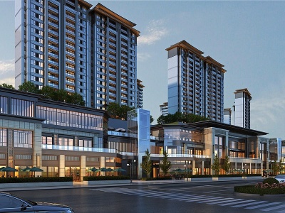 3d新中式沿街商业住宅模型