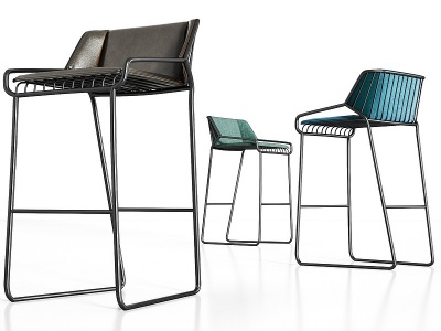 3d现代金属皮革绒布吧椅组合模型