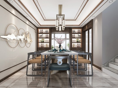 新中式别墅客餐厅模型3d模型