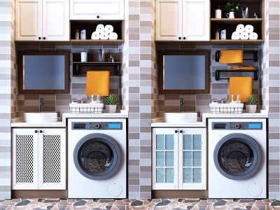现代阳台洗衣机柜模型3d模型