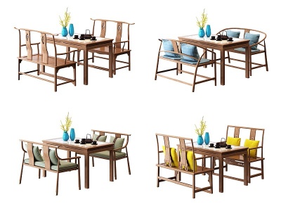 3d新中式双人餐桌椅模型