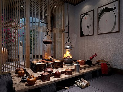 3d新中式禅意茶室模型