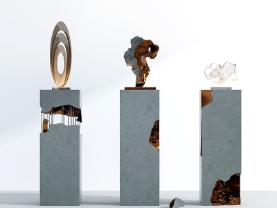 3d新中式金属抽象雕塑模型