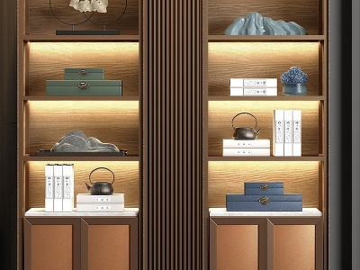 3d新中式实木装饰柜子模型