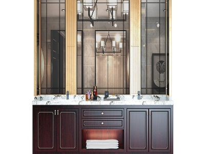 3d新中式双盆浴室柜模型