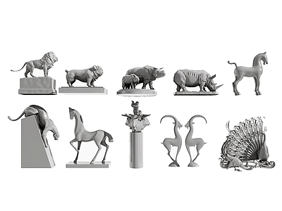 3d现代动物雕塑摆件组合模型