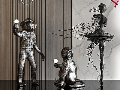 3d现代抽象金属雕塑摆件模型