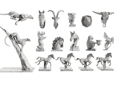 3d现代猎豹羊头雕塑模型
