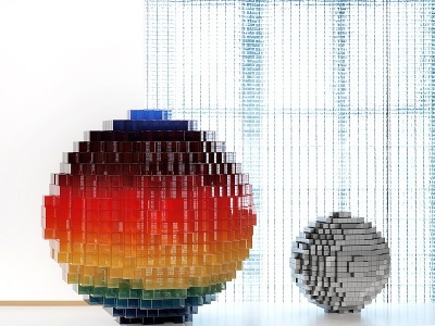 3d现代亚克力彩色球形雕塑模型