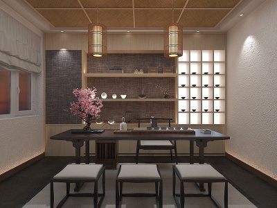 新中式茶室茶桌椅茶柜模型3d模型