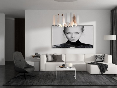 现代客厅现代沙发组合吊灯模型3d模型