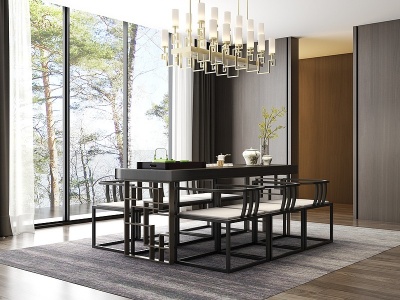 3d新中式实木茶桌椅模型