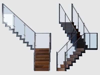 3d现代实木玻璃钢架楼梯模型