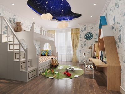 3d现代儿童房小孩房模型
