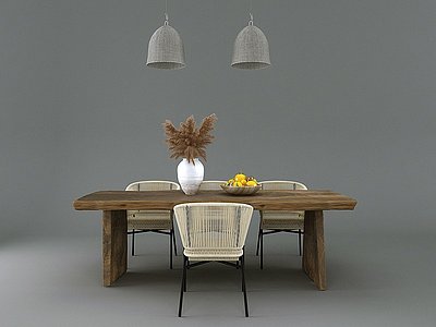 工业风原木茶桌椅吊灯组合模型3d模型