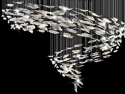 3d现代羽毛水晶树叶装饰吊灯模型